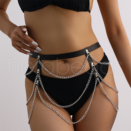Alloy Curb Chain Multi-Layered Chain Imitation Leather Waist Chains for Bikini FS-WGDF282-06-1