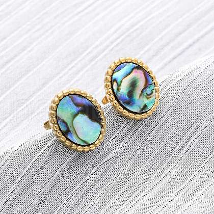 304 Stainless Steel Natural Paua Shell Stud Earrings EJEW-Z103-02G-01-1