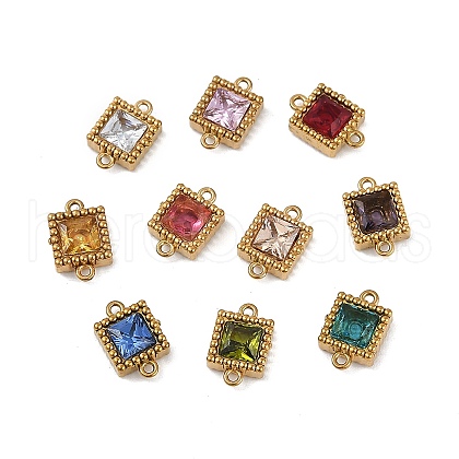 Ion Plating(IP) 304 Stainless Steel Cubic Zirconia Square Links Connector Charms STAS-K256-24G-1