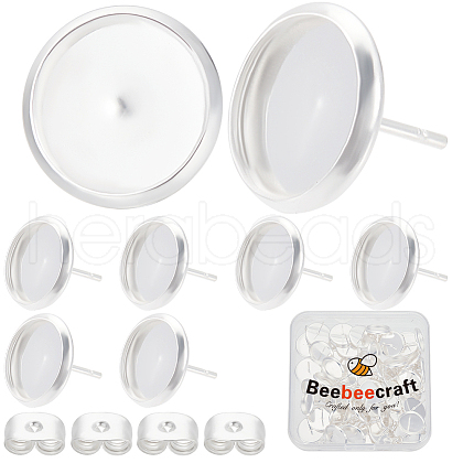 Beebeecraft 50Pcs Flat Round 304 Stainless Steel Stud Earring Settings STAS-BBC0005-84D-1