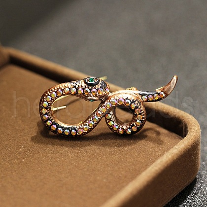 Snake Alloy Rhinestone Brooches for Backpack Clothes JEWB-V003-02G-1