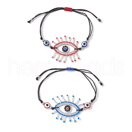 2Pcs 2 Color Horse Eye Glass Seed Beaded Link Bracelet Sets BJEW-MZ00074-1