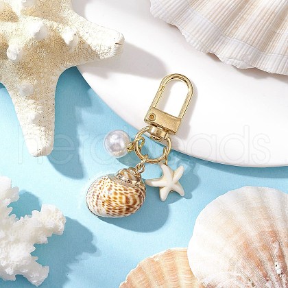 Spiral Shell & Synthetic Turquoise Starfish Pendant Decorations HJEW-JM03171-05-1