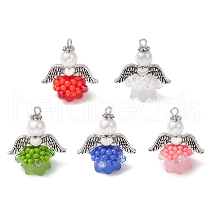 Glass Seed Beaded Angel Pendants PALLOY-MZ00714-1