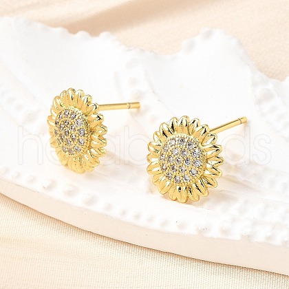 Brass Micro Pave Clear Cubic Zirconia Stud Earrings EJEW-G433-03G-1