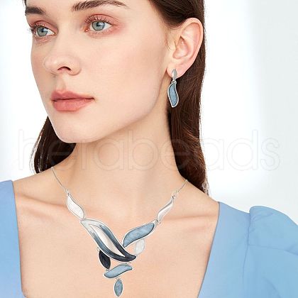 Leaf Alloy Enamel Pendant Necklaces & Stud Dangle Earrings Sets WG51EEA-01-1