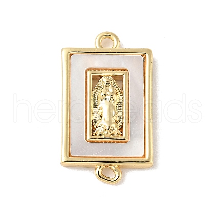 Brass Pave Natural White Shell Religion Connector Charms KK-S522-04B-G-1