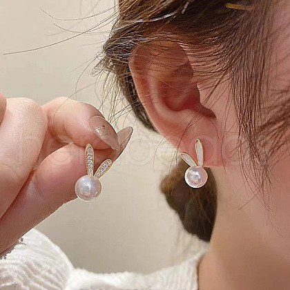 Rabbit Alloy Plastic Pearl Stud Earrings FS-WG3D8CC-01-1