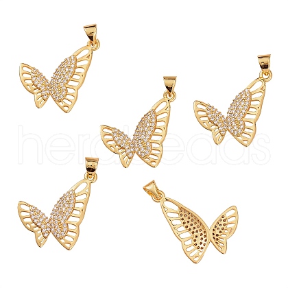 5Pcs Brass Micro Pave Clear Cubic Zirconia Pendants ZIRC-SZ0001-65-1