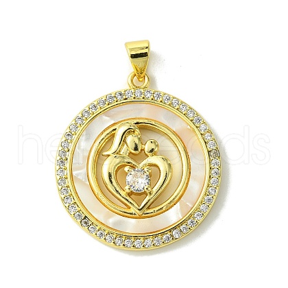Mother's Day Real 18K Gold Plated Brass Micro Pave Clear Cubic Zirconia Pendants KK-H472-13G-06-1