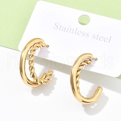 304 Stainless Steel Twist C-Shaped Stud Earrings EJEW-Z098-17G-1