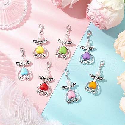 Heart Angel Acrylic & ABS Plastic Imitation Pearl Round Bead Pendant Decorations HJEW-JM03235-1