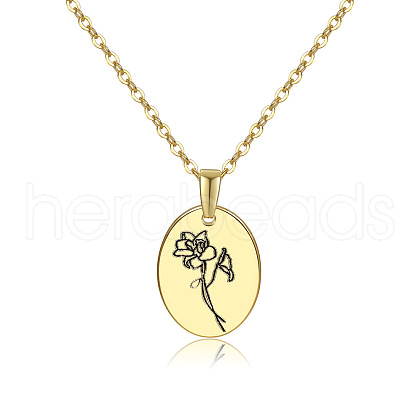 Brass Birth Month Flower Pendant Necklace HUDU-PW0001-034G-1-1