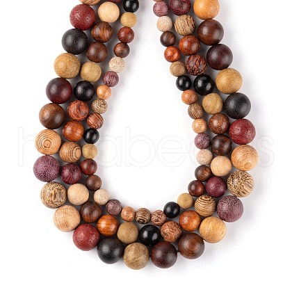 3 Style Natural Wood Beads Strands WOOD-LS0001-34-1