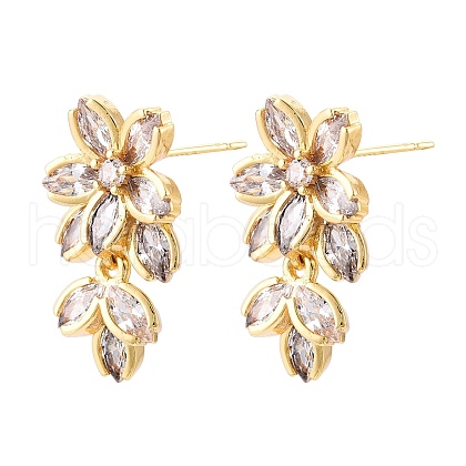 Flower Glass Brass Stud Earrings EJEW-N054-63G-1