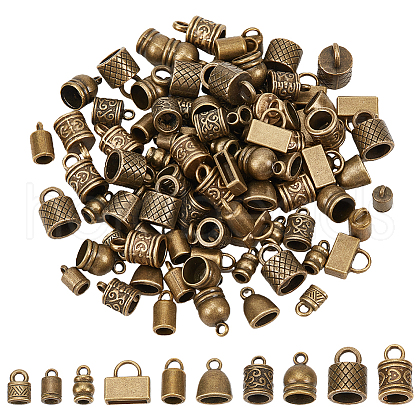   120Pcs 10 Styles Tibetan Style Alloy Cord Ends TIBE-PH0002-20-1