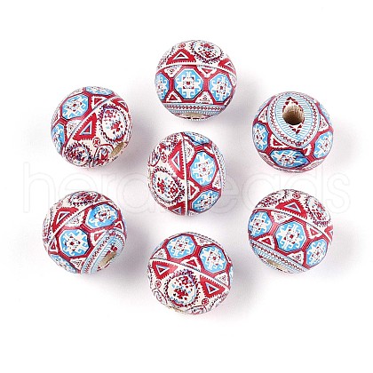 Bohemian Style Printed Schima Wood Beads WOOD-T032-31F-1
