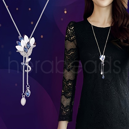 Flower Alloy Rhinestone Y Tassel Long Necklaces for Women FS-WGCC889-01-1
