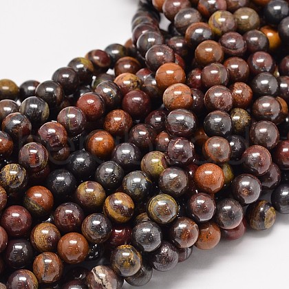 Natural Red Tiger Iron Round Bead Strands X-G-P075-22-6mm-1