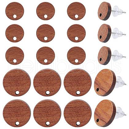 SUNNYCLUE 20 Pairs 2 Size Walnut Wood Flat Round Stud Earring FIND-SC0003-93-1