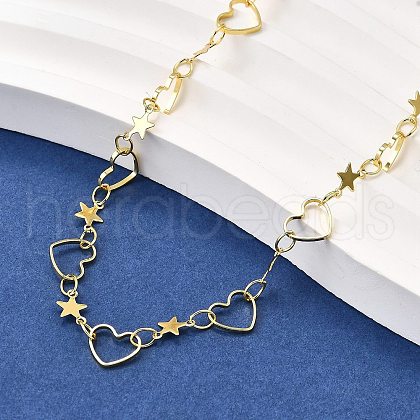 Brass Star Heart Link Chain Necklaces NJEW-M108-30G-1