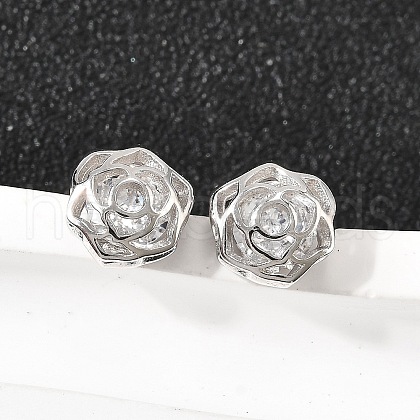 Rose 925 Sterling Silver Micro Pave Clear Cubic Zirconia Stud Earrings EJEW-S271-01P-1