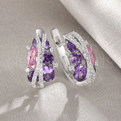 Platinum Teardrop Brass Micro Pave Cubic Zirconia Hoop Earrings FS-WG54F4B-02-1
