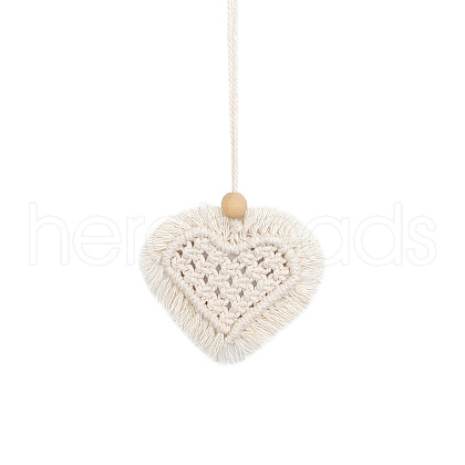 Heart Shaped Boho Handmade Macrame Cotton Hanging Ornament MAKN-PW0001-081A-1