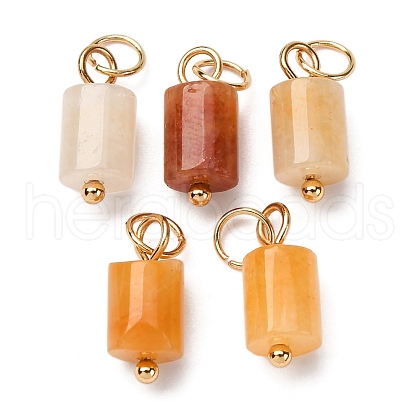Natural Red Aventurine Column Charms with 304 Stainless Steel Jump Rings G-Q032-01E-1
