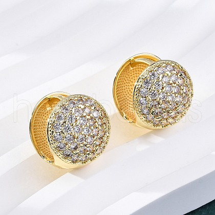 Round Brass Micro Pave Clear Cubic Zirconia Hoop Earrings EJEW-K305-04G-1