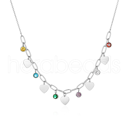 Light Luxury Stainless Steel Pave Colorful Cubic Zirconia Heart Tassel Bib Necklaces for Women Daily Wear GN8905-1-1