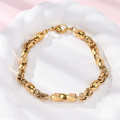 201 Stainless Steel Oval & Twist Rectangle Link Chain Bracelets BJEW-B078-171G-1