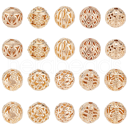   20Pcs 10 Style Brass Hollow Round Beads KK-PH0005-89-1