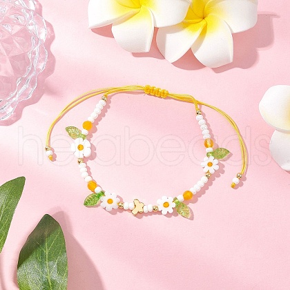 Flower Handmade Millefiori Glass Bead Braided Bead Bracelets BJEW-MZ00165-03-1
