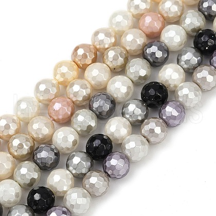 Faceted Round Shell Pearl Beads Strands BSHE-XCP0001-67A-1