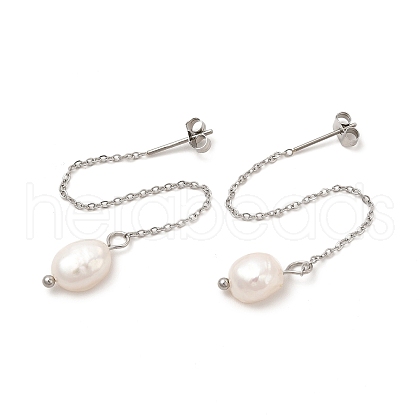Mother's Day Jewellery Natural Pearl Beaded Ear Thread EJEW-P219-16P-1