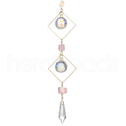 Brass Rhombus Hanging Suncatchers HJEW-TA00285-1