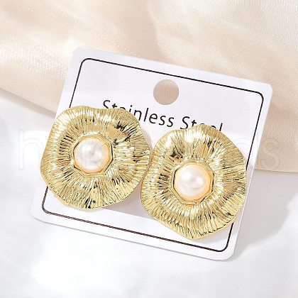 304 Stainless Steel ABS Plastic Pearl Stud Earrings STAS-D368-01C-G-1
