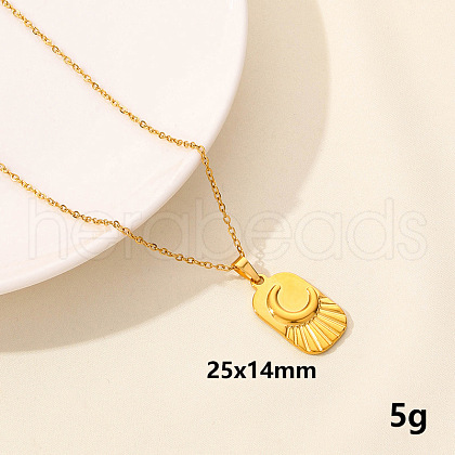Vintage Stainless Steel Rectangle Moon Pendant Necklaces ZQ4868-6-1