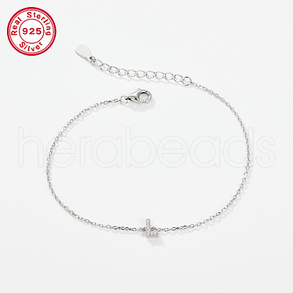 Rhodium Plated 925 Sterling Silver Letter Cubic Zirconia Link Bracelets GI2156-12-1