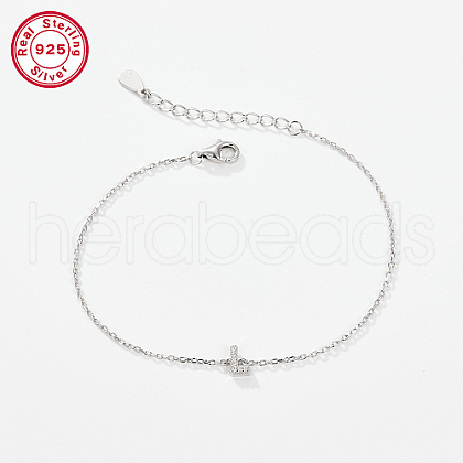 Anti-Tarnish Rhodium Plated 925 Sterling Silver Letter Cubic Zirconia Link Bracelets GI2156-12-1