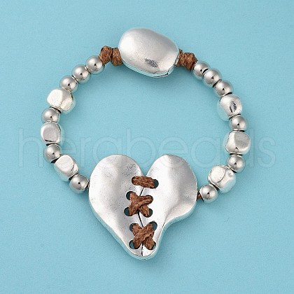 Alloy Splite Heart Beaded Bracelet BJEW-A143-01-1