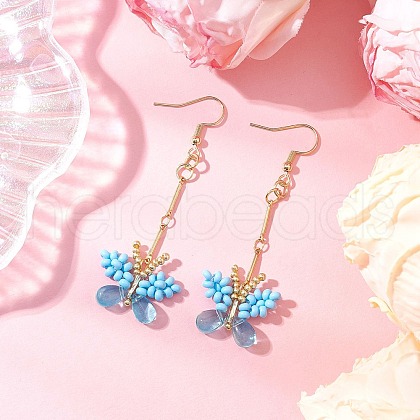 Handmade Glass Seed Beads Butterfly Dangle Earrings EJEW-MZ00445-05-1