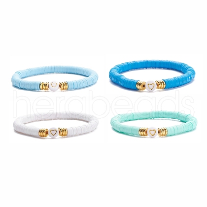 4Pcs 4 Color Handmade Polymer Clay Heishi Surfer Stretch Bracelets Set BJEW-JB07754-1