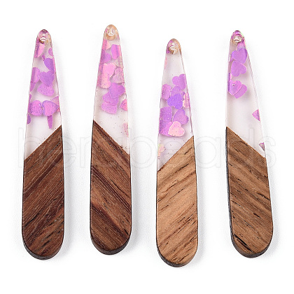 Transparent Resin & Walnut Wood Pendants RESI-N039-64C-1