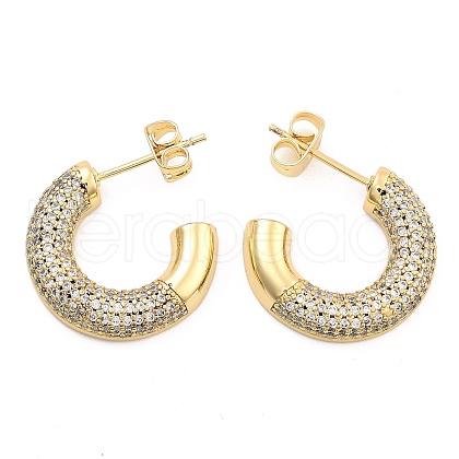 Brass Pave Clear Cubic Zirconia Stud Earrings EJEW-U005-01G-1