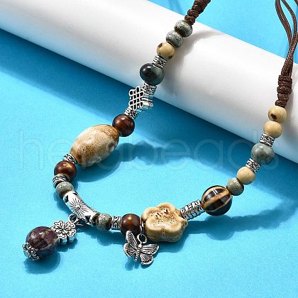 Ethnic Style Alloy & Porcelain Ceramic Beads Pendant Tassel Y Necklaces NJEW-D308-03B-1
