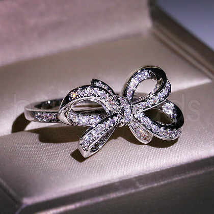 Bowknot Alloy with Crystal Rhinestone Finger Rings for Women FS-WG361F1-02-1