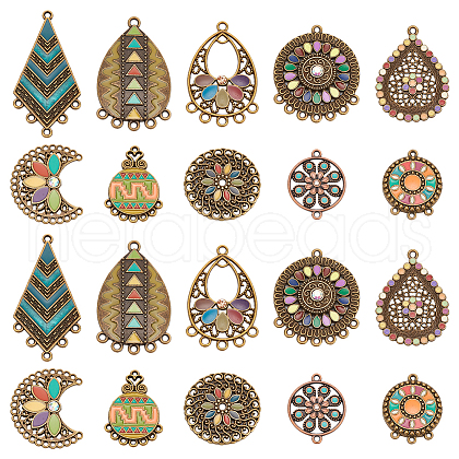 WADORN 20Pcs 10 Styles Tibetan Style Alloy Enamel Chandelier Components Links FIND-WR0011-42-1