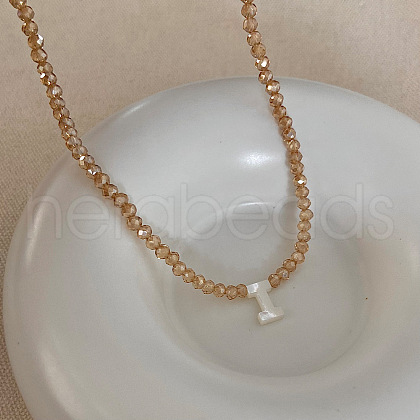 Natural Shell Initial Pendant Glass Beaded Pendant Necklaces FS-WG76541-09-1